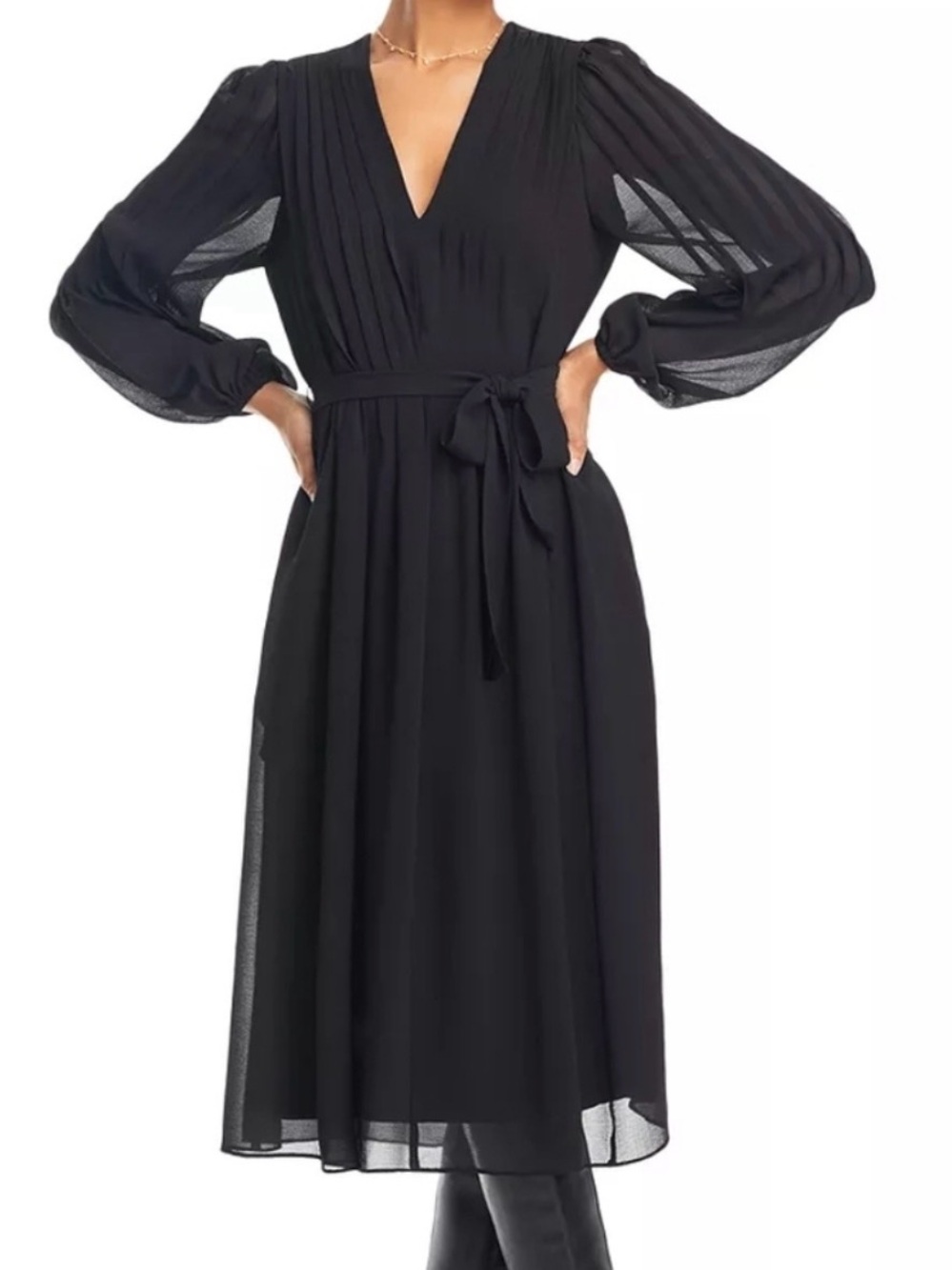 Kobi Halperin Tatum Pintucked V-Neck Midi Dress